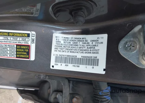 2011 Honda Civic Lx from USA, damaged, VIN 2HGFA1F58BH544228